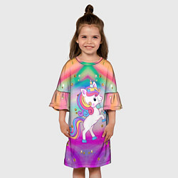 Платье клеш для девочки Единорог и блестяшки, цвет: 3D-принт — фото 2