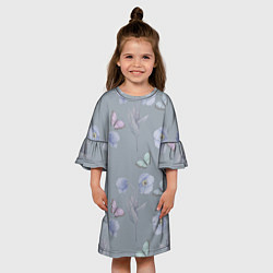 Платье клеш для девочки Бабочки и цветы голубого мака, цвет: 3D-принт — фото 2