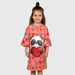 Платье клеш для девочки Панда с сердечком день влюбленных, цвет: 3D-принт — фото 2