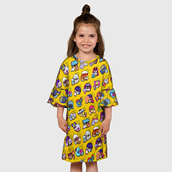 Платье клеш для девочки Особые редкие значки Бравл Пины желтый фон Brawl S, цвет: 3D-принт — фото 2