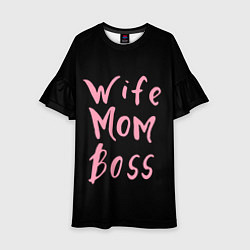 Платье клеш для девочки Wife Mom Boss, цвет: 3D-принт
