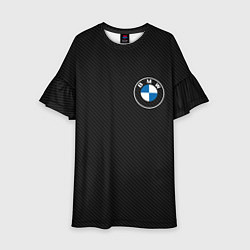 Платье клеш для девочки BMW LOGO CARBON ЧЕРНЫЙ КАРБОН, цвет: 3D-принт
