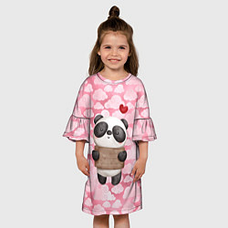 Платье клеш для девочки Панда с сердечком love, цвет: 3D-принт — фото 2