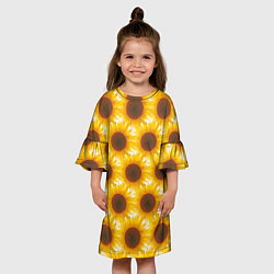 Платье клеш для девочки Желтые подсолнухи паттерн, цвет: 3D-принт — фото 2
