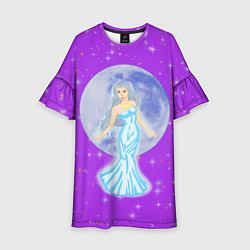 Платье клеш для девочки Дева, воплощение Луны, звёздное лиловое небо, цвет: 3D-принт