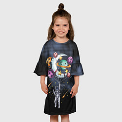 Платье клеш для девочки Космонавт на шарах из планет, цвет: 3D-принт — фото 2