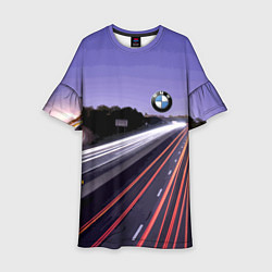 Платье клеш для девочки BMW Ночная трасса, цвет: 3D-принт
