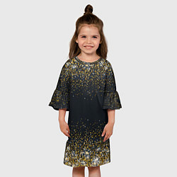 Платье клеш для девочки Золотые блестки на темном фоне Сияющий глиттер, бл, цвет: 3D-принт — фото 2
