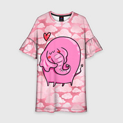 Платье клеш для девочки Розовый влюбленный слон, цвет: 3D-принт