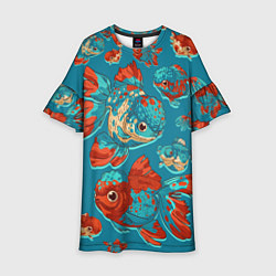 Платье клеш для девочки Красивые Золотые рыбки, цвет: 3D-принт