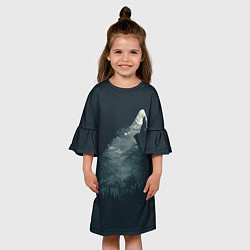 Платье клеш для девочки Душа природы - волк, цвет: 3D-принт — фото 2