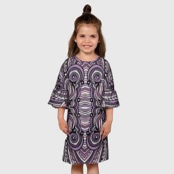 Платье клеш для девочки Абстракция Разноцветный калейдоскоп Фиолетовый, че, цвет: 3D-принт — фото 2