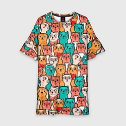 Платье клеш для девочки Милые Разноцветные Котики, цвет: 3D-принт