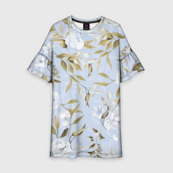 Платье клеш для девочки Цветы Золотые Листья, цвет: 3D-принт