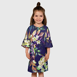 Платье клеш для девочки Цветы Красочный Букет, цвет: 3D-принт — фото 2