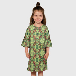 Платье клеш для девочки Зеленые и коричневые узоры, цвет: 3D-принт — фото 2