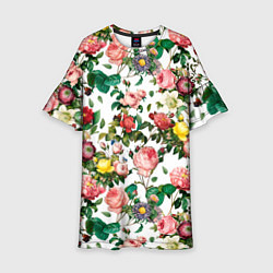 Платье клеш для девочки Узор из летних роз Summer Roses Pattern, цвет: 3D-принт