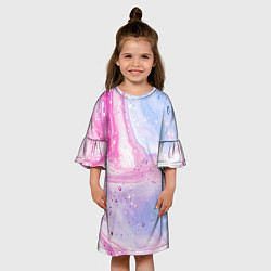 Платье клеш для девочки Абстрактные краски голубой, розовый, цвет: 3D-принт — фото 2