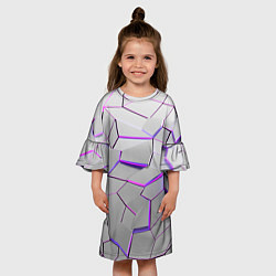 Платье клеш для девочки 3д плиты - белый неон, цвет: 3D-принт — фото 2