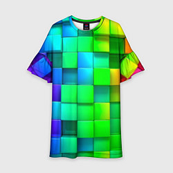 Платье клеш для девочки РАЗНОЦВЕТНЫЕ КУБИКИ MULTICOLORED CUBES, цвет: 3D-принт