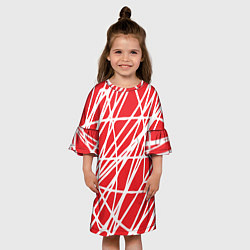 Платье клеш для девочки Белые линии на красном фоне Абстракция, цвет: 3D-принт — фото 2