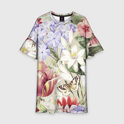 Платье клеш для девочки Цветы Утренний Букет Лилий, цвет: 3D-принт
