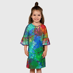 Платье клеш для девочки Разноцветные кляксы, цвет: 3D-принт — фото 2