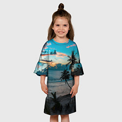 Платье клеш для девочки Вечерний остров, цвет: 3D-принт — фото 2