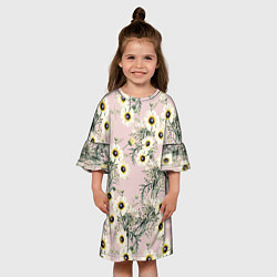 Платье клеш для девочки Цветы Летние Ромашки, цвет: 3D-принт — фото 2