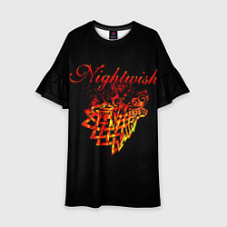 Платье клеш для девочки Nightwish кельтский волк с горящей головой, цвет: 3D-принт