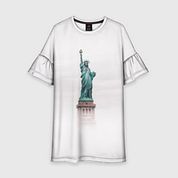 Платье клеш для девочки Статуя свободы в облаках, цвет: 3D-принт