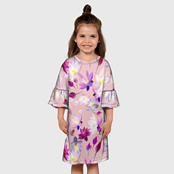 Платье клеш для девочки Цветы Разноцветные Лотосы, цвет: 3D-принт — фото 2