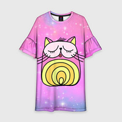 Платье клеш для девочки Абстрактный круглый котик, цвет: 3D-принт