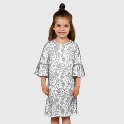 Платье клеш для девочки Цветочки черные на белом, цвет: 3D-принт — фото 2