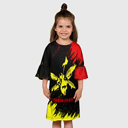 Платье клеш для девочки Linkin Park желто-красный, цвет: 3D-принт — фото 2