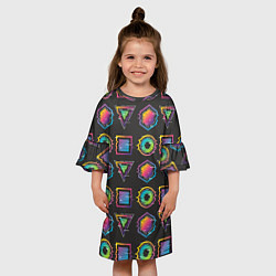 Платье клеш для девочки Геометрический яркий глитч, цвет: 3D-принт — фото 2