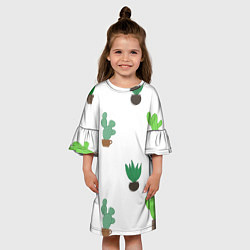 Платье клеш для девочки Кактусы в горшках, паттерн, цвет: 3D-принт — фото 2