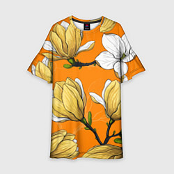 Платье клеш для девочки Удивительные летние тропические цветы с нераскрывш, цвет: 3D-принт
