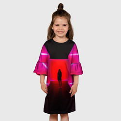 Платье клеш для девочки Неоновый коридор и человек - Розовый, цвет: 3D-принт — фото 2