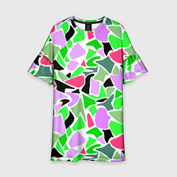 Платье клеш для девочки Abstract pattern green pink spots, цвет: 3D-принт