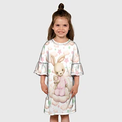 Платье клеш для девочки Зайка на облачке на белом, цвет: 3D-принт — фото 2