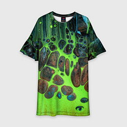 Платье клеш для девочки Неоновый песок и камни - Зелёный, цвет: 3D-принт