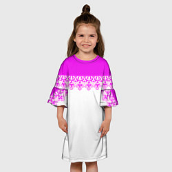 Платье клеш для девочки White and pink lace pattern, цвет: 3D-принт — фото 2