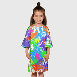 Платье клеш для девочки Яркий геометрический принт на белом фоне, цвет: 3D-принт — фото 2