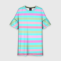 Детское платье Pink turquoise stripes horizontal Полосатый узор