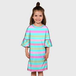 Платье клеш для девочки Pink turquoise stripes horizontal Полосатый узор, цвет: 3D-принт — фото 2