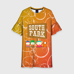 Платье клеш для девочки Южный Парк - на фоне кружков, цвет: 3D-принт