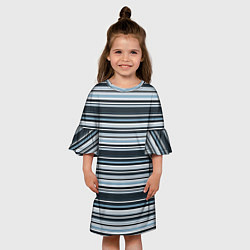 Платье клеш для девочки Горизонтальные синие, голубые, белые полосы, цвет: 3D-принт — фото 2