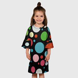 Платье клеш для девочки Разноцветные круги на чёрном фоне, цвет: 3D-принт — фото 2