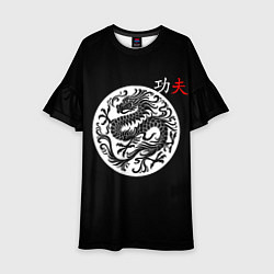 Платье клеш для девочки Кунг-фу китайский дракон и надпись на китайском, цвет: 3D-принт